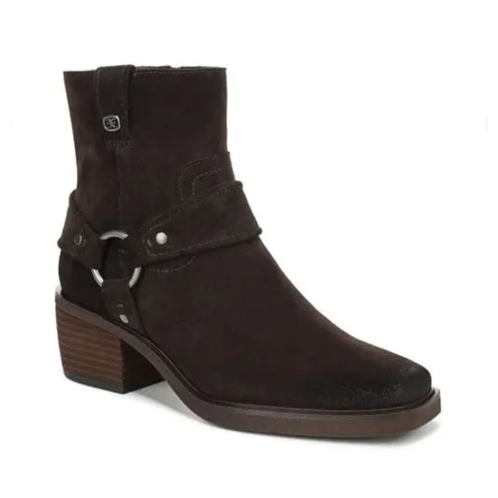Sam Edelman Barrett Harness Bootie Dark Brownstone Suede 6 NWOB Silver Hardware